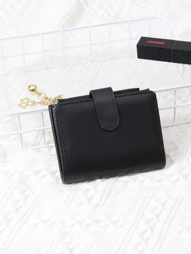 Women's Clover Ball Decor Pocket Wallet With ID Window Bi-Fold Zipper Credit Card Cash Holder Lightweight Mini Fashion Wallet