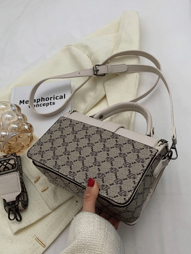 Women's Four Seasons Portable Square Bag With Letter Stitching Woven Chain Box Style Handbag Messenger Commuting Shopping Purse