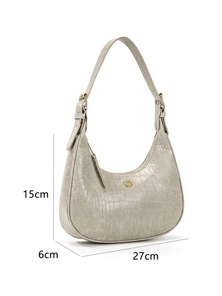 Women's Wine Red Crocodile Embossed PU Leather Crescent Handbag Shoulder Bag Elegant Versatile Daily Use Holiday Gift Purse