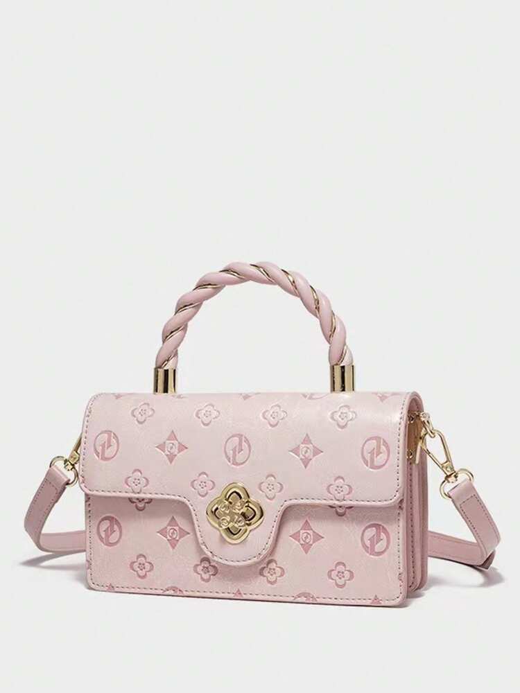 Women's Camellia Flower Small Square Bag With Bow Decor High-End Versatile Handbag Chic Casual Shoulder Purse Valentines Gift