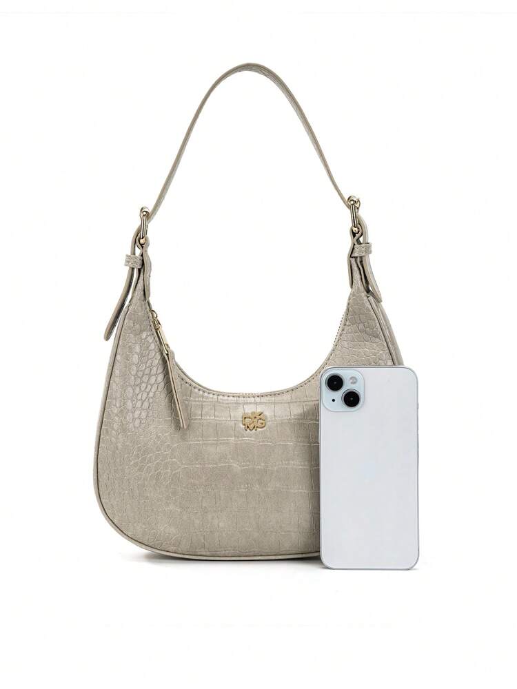 Women's Wine Red Crocodile Embossed PU Leather Crescent Handbag Shoulder Bag Elegant Versatile Daily Use Holiday Gift Purse