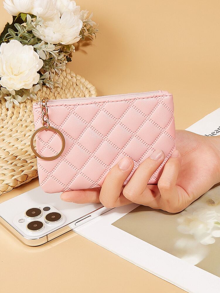 Women's Pressed Flower Solid Color Keychain Wallet Mini Coin Purse Casual Fashionable Cute Small Wallet Gift For Ladies Girls