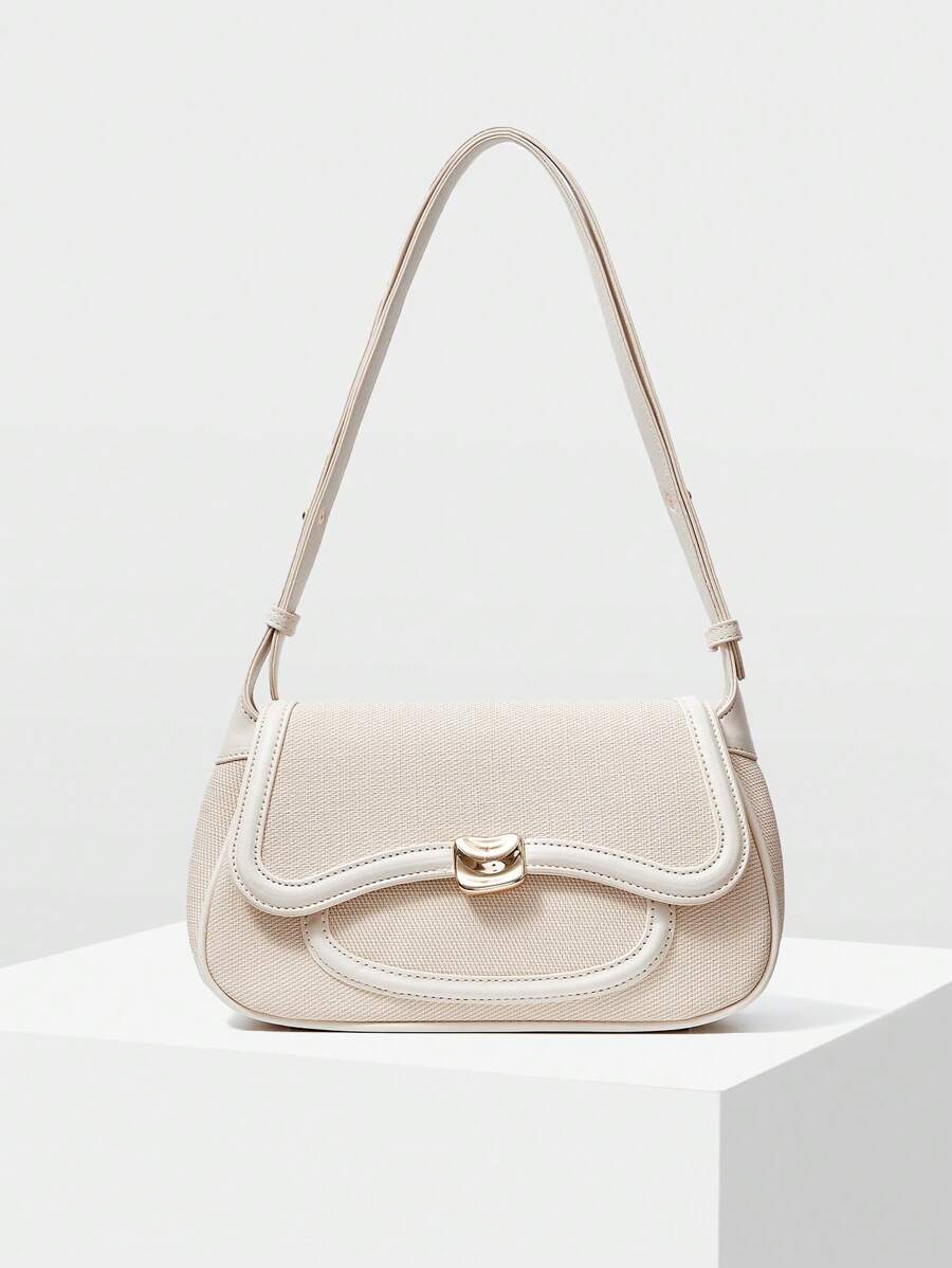 Women's Premium Color Block Trim Shoulder Bag MOTF Elegant Commuting Fashionable Daily Casual Work Crossbody Tote Handbag