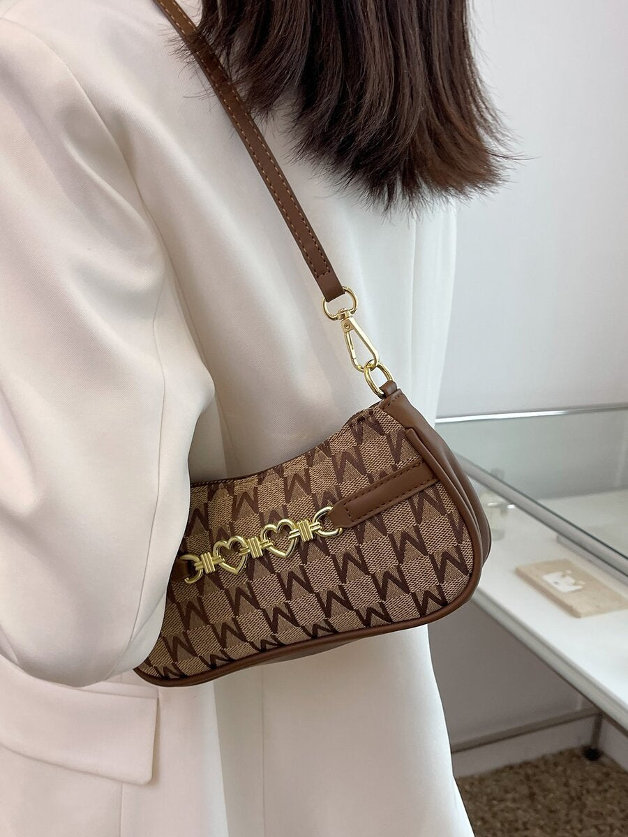 Women's Letter Graphic Heart Decor Zipper Bag Fashion Polyester Mini Shoulder Purse Casual Cute Daily Gift For Girls Ladies