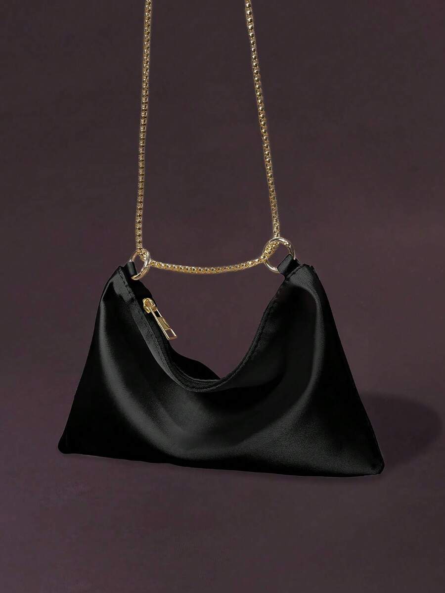 Women's Satin Ring Linked Square Bag Elegant Evening Clutch Glamorous Dinner Party Wedding Prom Bridal Banquet Fashion Purse