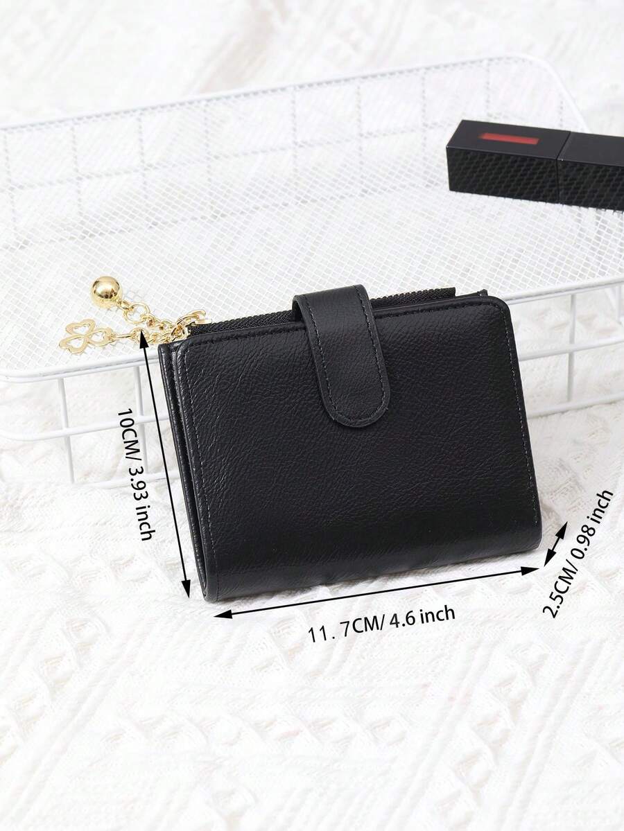 Women's Clover Ball Decor Pocket Wallet With ID Window Bi-Fold Zipper Credit Card Cash Holder Lightweight Mini Fashion Wallet