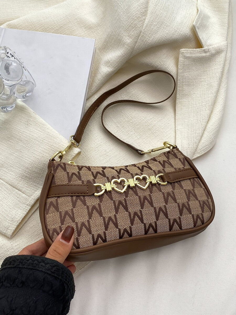 Women's Letter Graphic Heart Decor Zipper Bag Fashion Polyester Mini Shoulder Purse Casual Cute Daily Gift For Girls Ladies