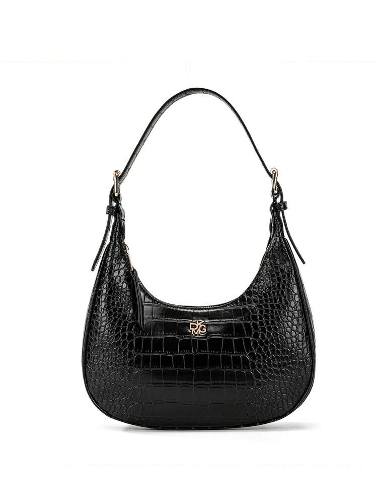 Women's Wine Red Crocodile Embossed PU Leather Crescent Handbag Shoulder Bag Elegant Versatile Daily Use Holiday Gift Purse