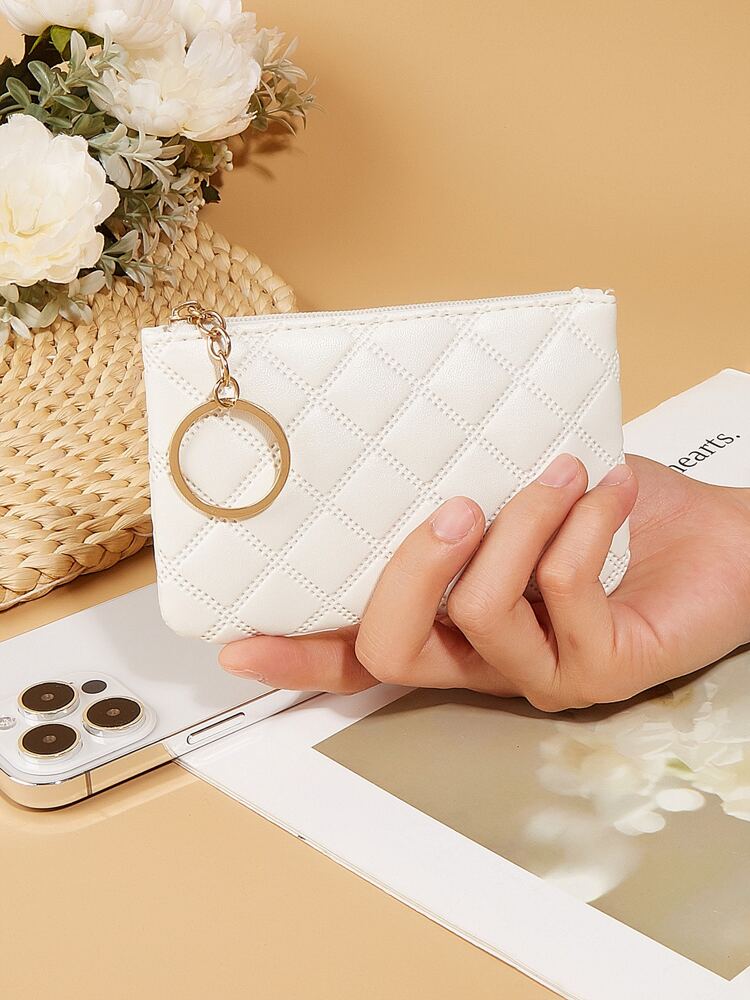 Women's Pressed Flower Solid Color Keychain Wallet Mini Coin Purse Casual Fashionable Cute Small Wallet Gift For Ladies Girls
